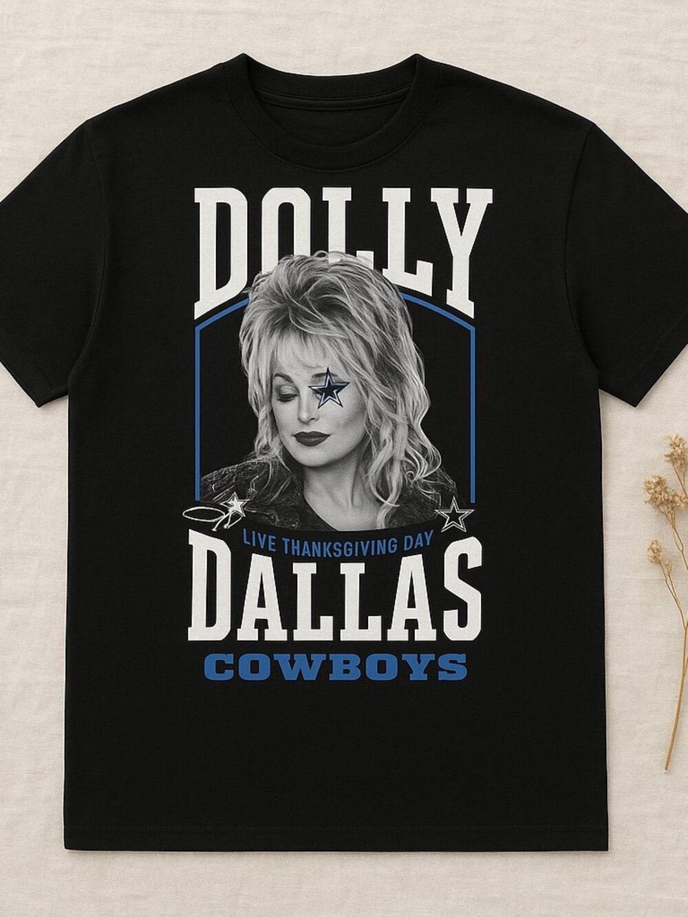 Dolly Dallas Cowboys Graphic T-Shirt | Black Music & Football Fan Tee